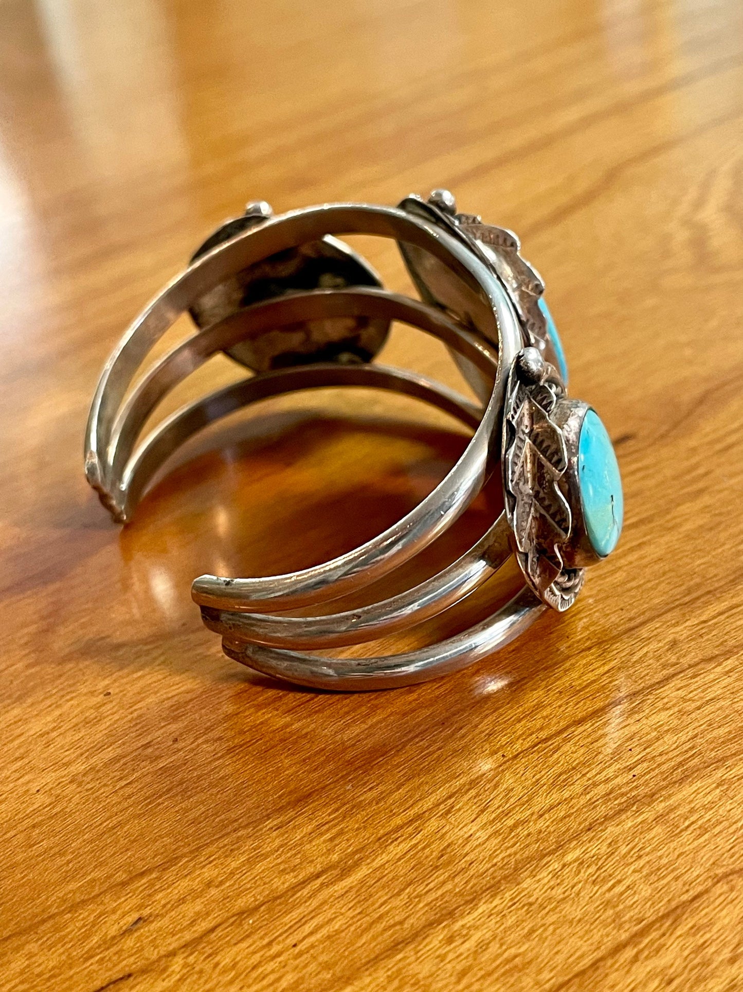 1970’s Vintage Navajo Bezel Set Turquoise Cuff Bracelet
