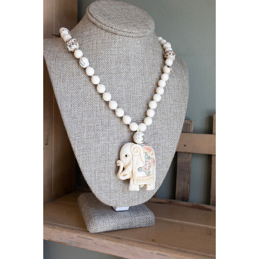 Carved Good Luck Chinese Elephant Necklace Hand Painted