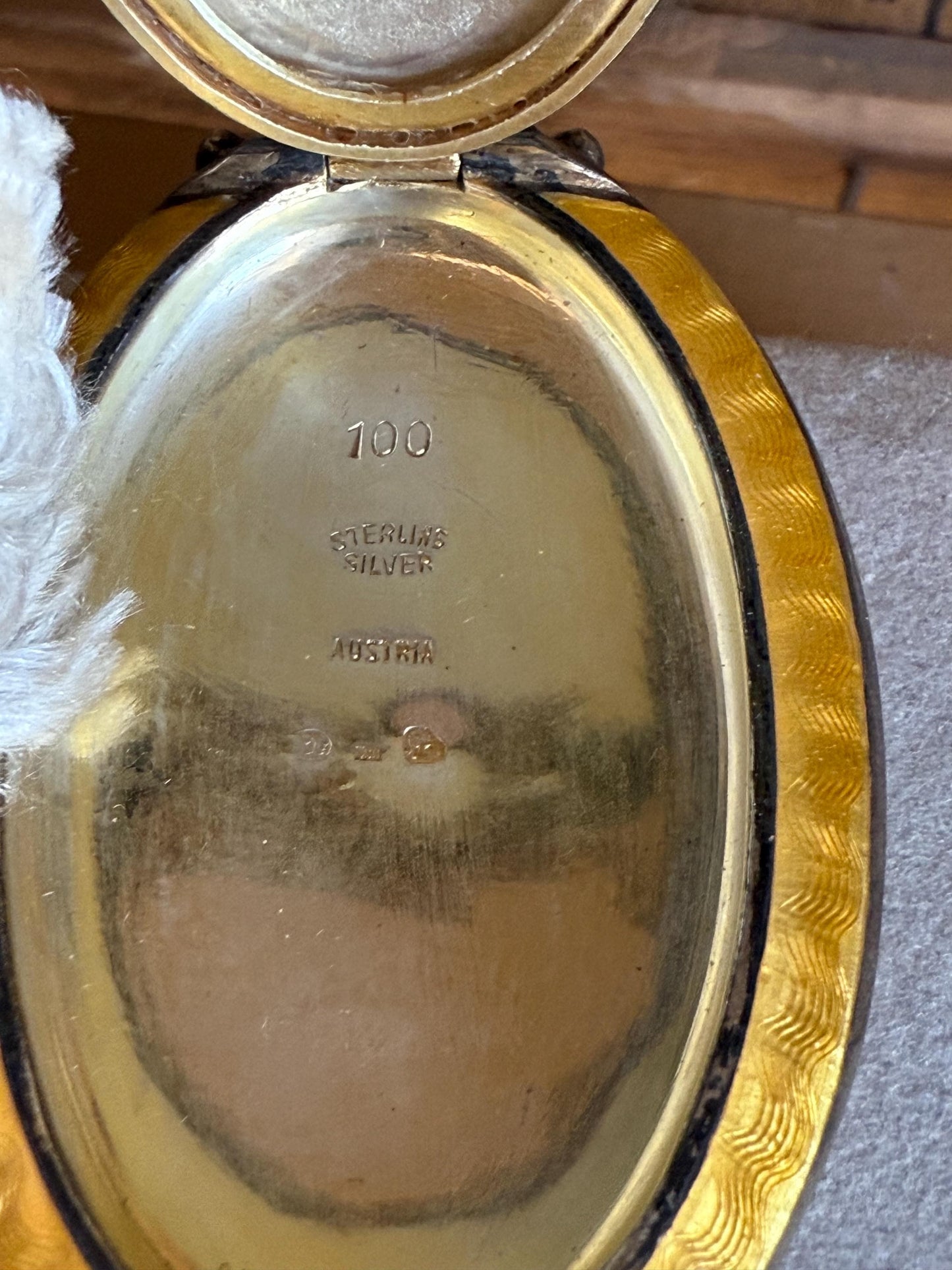 c1920 Pristine Austro Made Enameled Hand Mirror Compact Sterling Silver