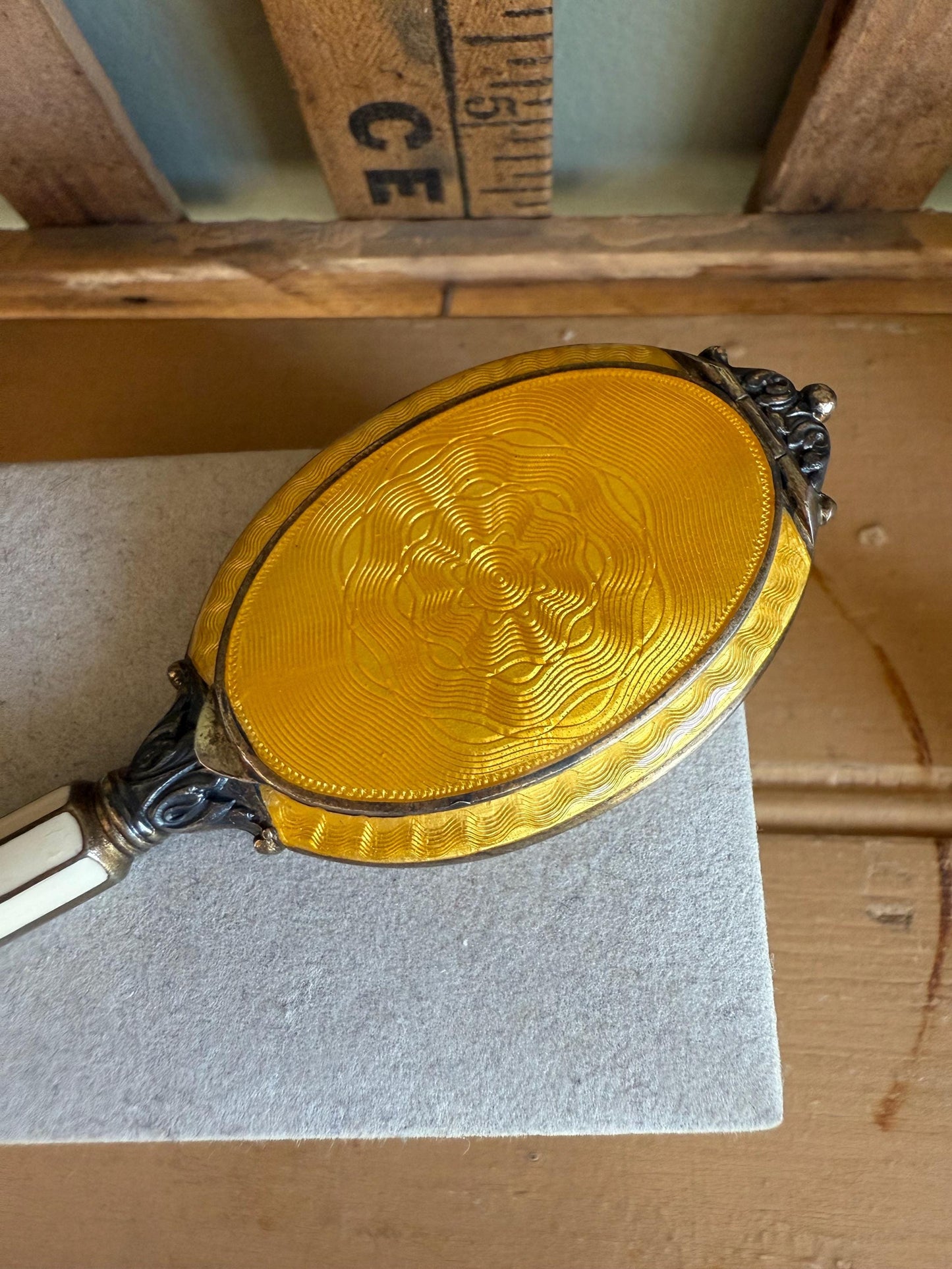 c1920 Pristine Austro Made Enameled Hand Mirror Compact Sterling Silver