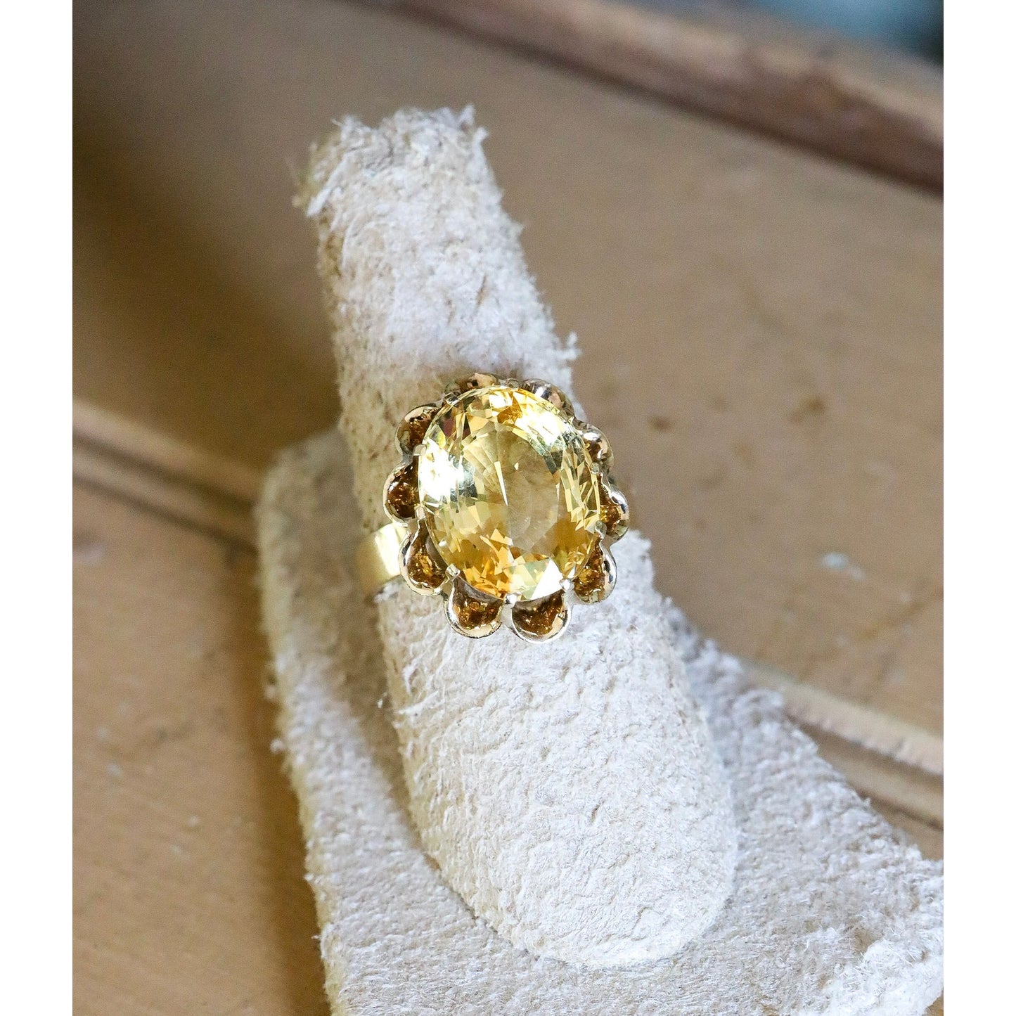 1960's 18K Yellow Gold Oval Cut Sunshine Yellow Citrine Cocktail Ring
