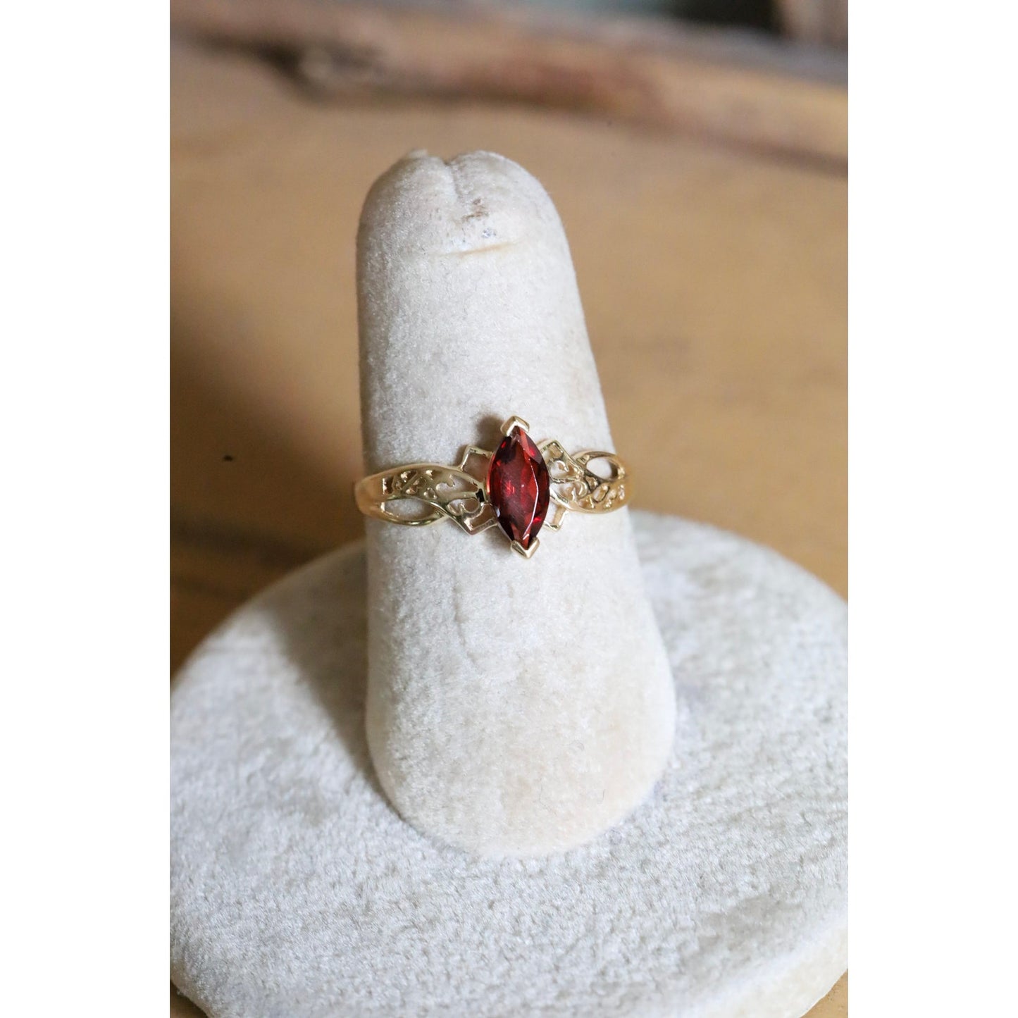 c1980 Vintage Marquis Cut Garnet Ring in 10K Yellow Gold