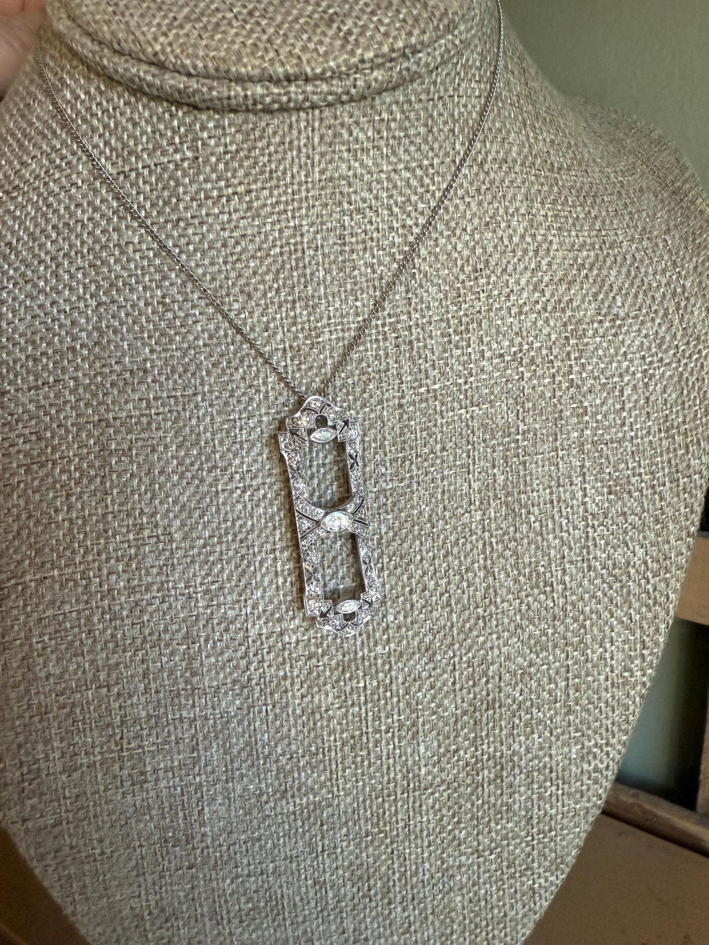 Art Deco Platinum Diamond Converted Brooch to Pendant -You Can Wear Two Ways