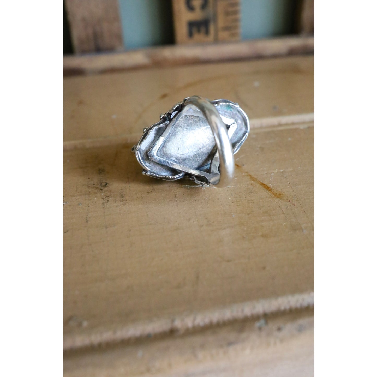 Vintage Sterling Silver Azurite Malachite Statement Ring in an Arts & Crafts Style