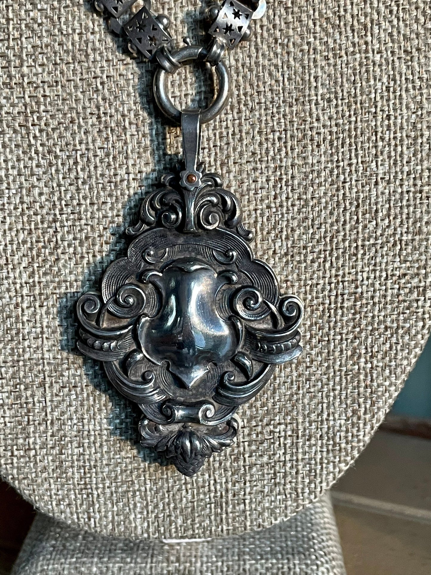 Sterling Silver William B. Kerr Dance Card Pad on Antique Star Motif Chain