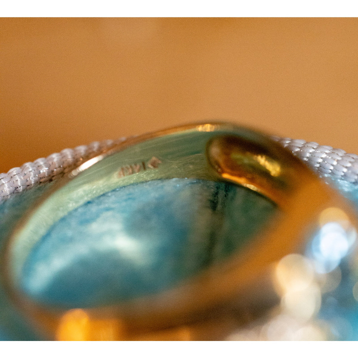 Vintage 14K Yellow Gold Oval Blue Topaz and Diamond Ring