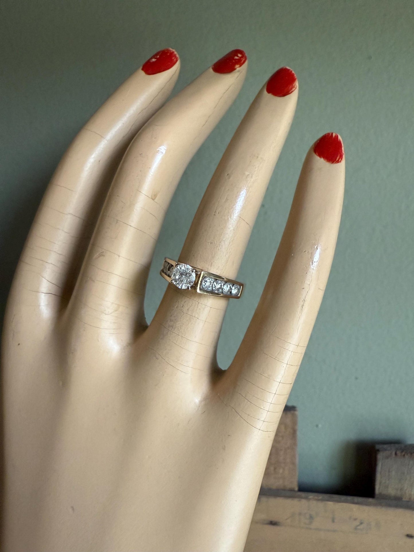 14k Yellow Gold .38 ct Natural Round Cut Brilliant Diamond with .50 cts Accent Diamonds