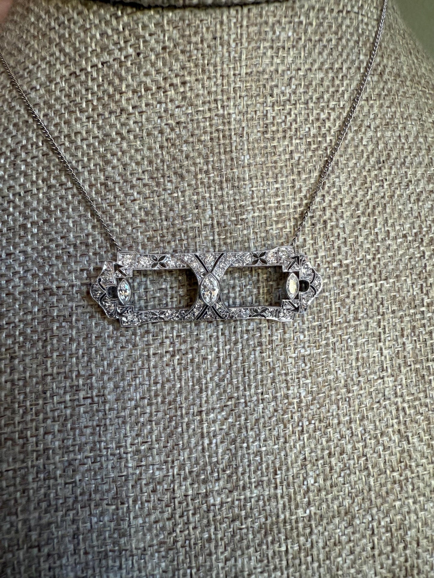 Art Deco Platinum Diamond Converted Brooch to Pendant -You Can Wear Two Ways