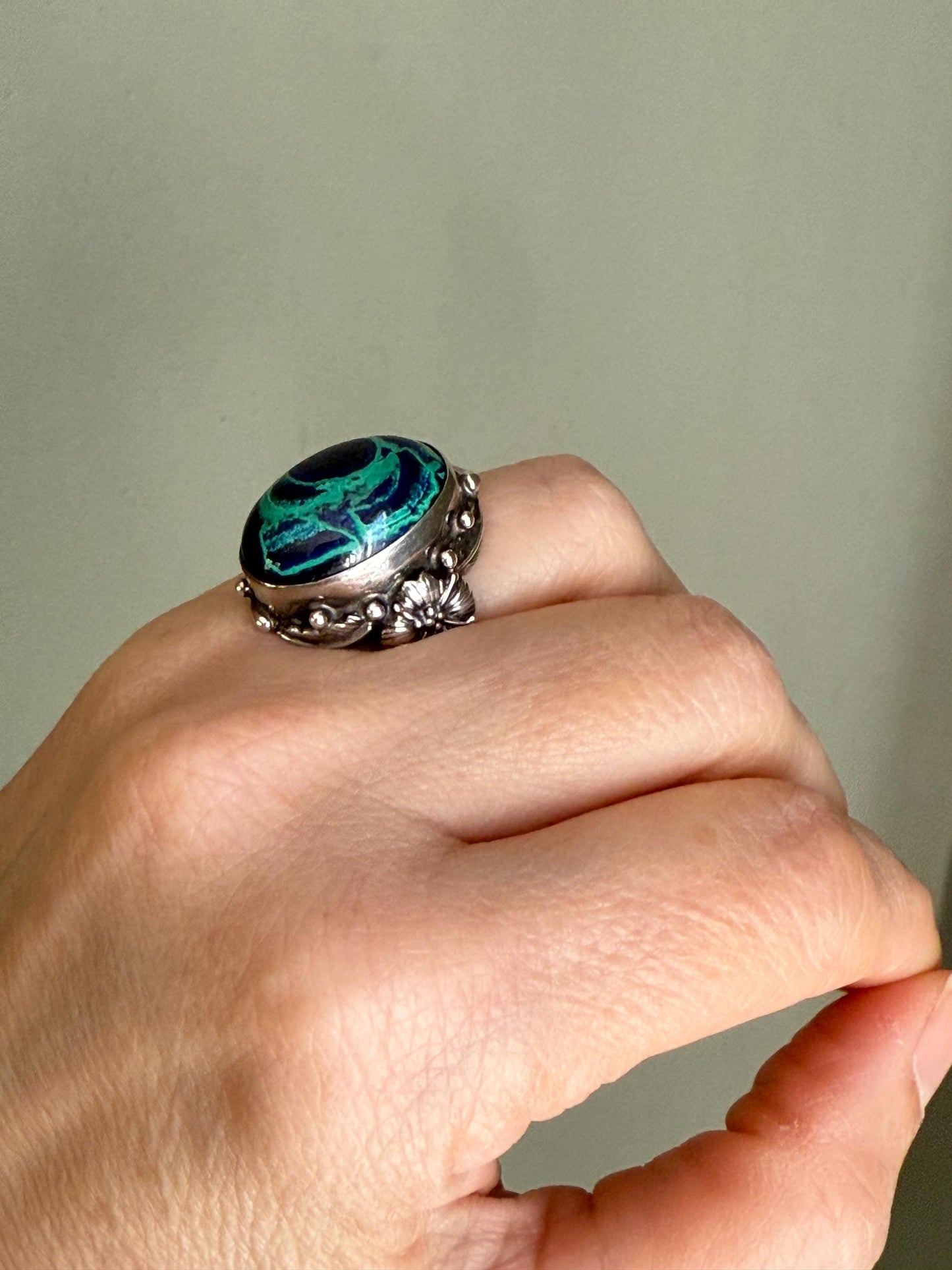 Vintage Sterling Silver Azurmalachite Arts and Crafts Style Ring
