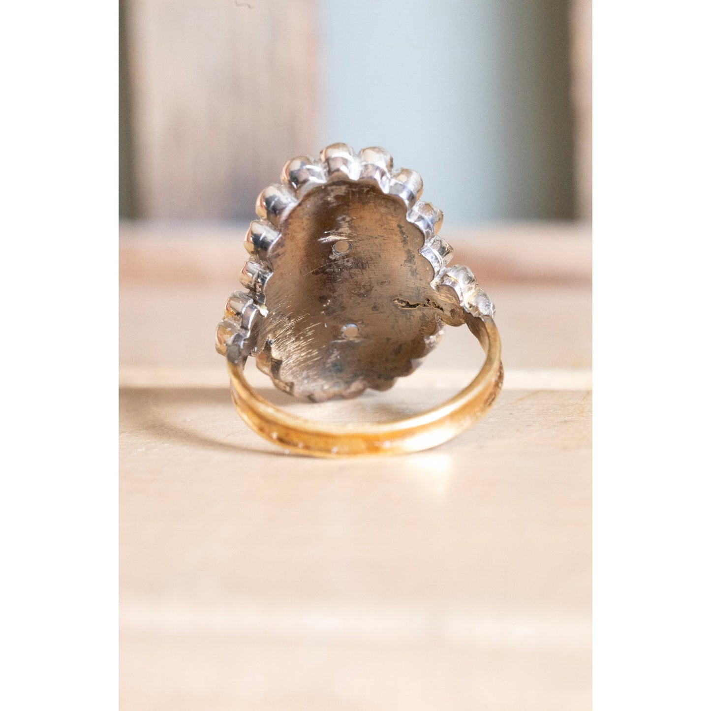 A Georgian Revival 18K English Blue Enamel and Natural Diamond Ring
