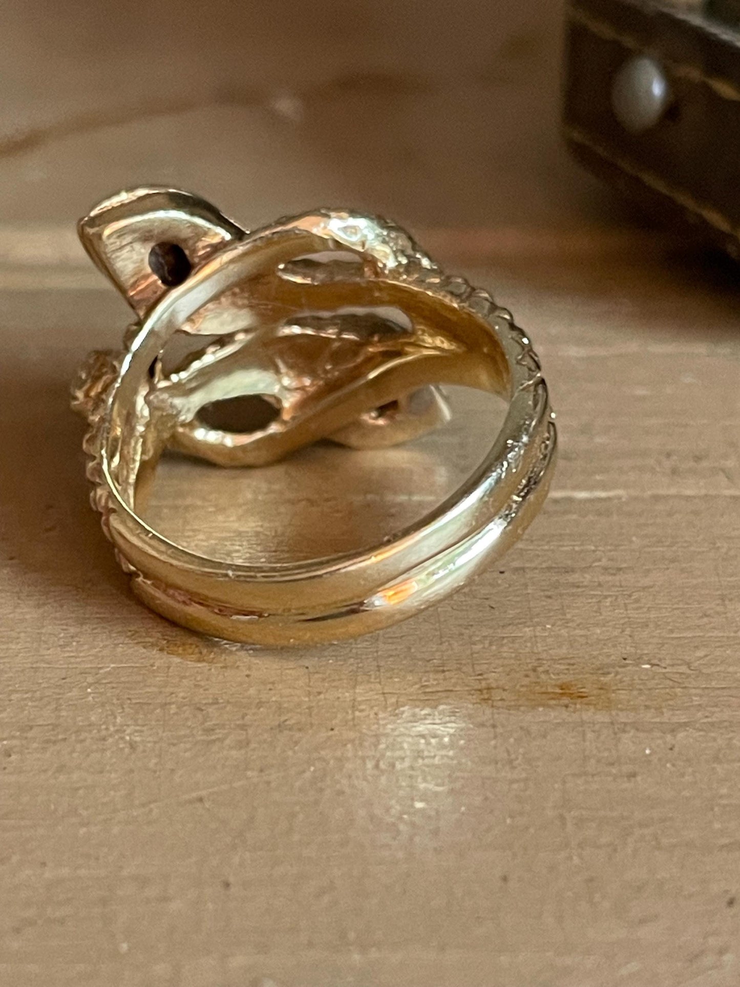 14k Yellow Gold Double Snake Ring with Sapphire and Ruby Set Heads