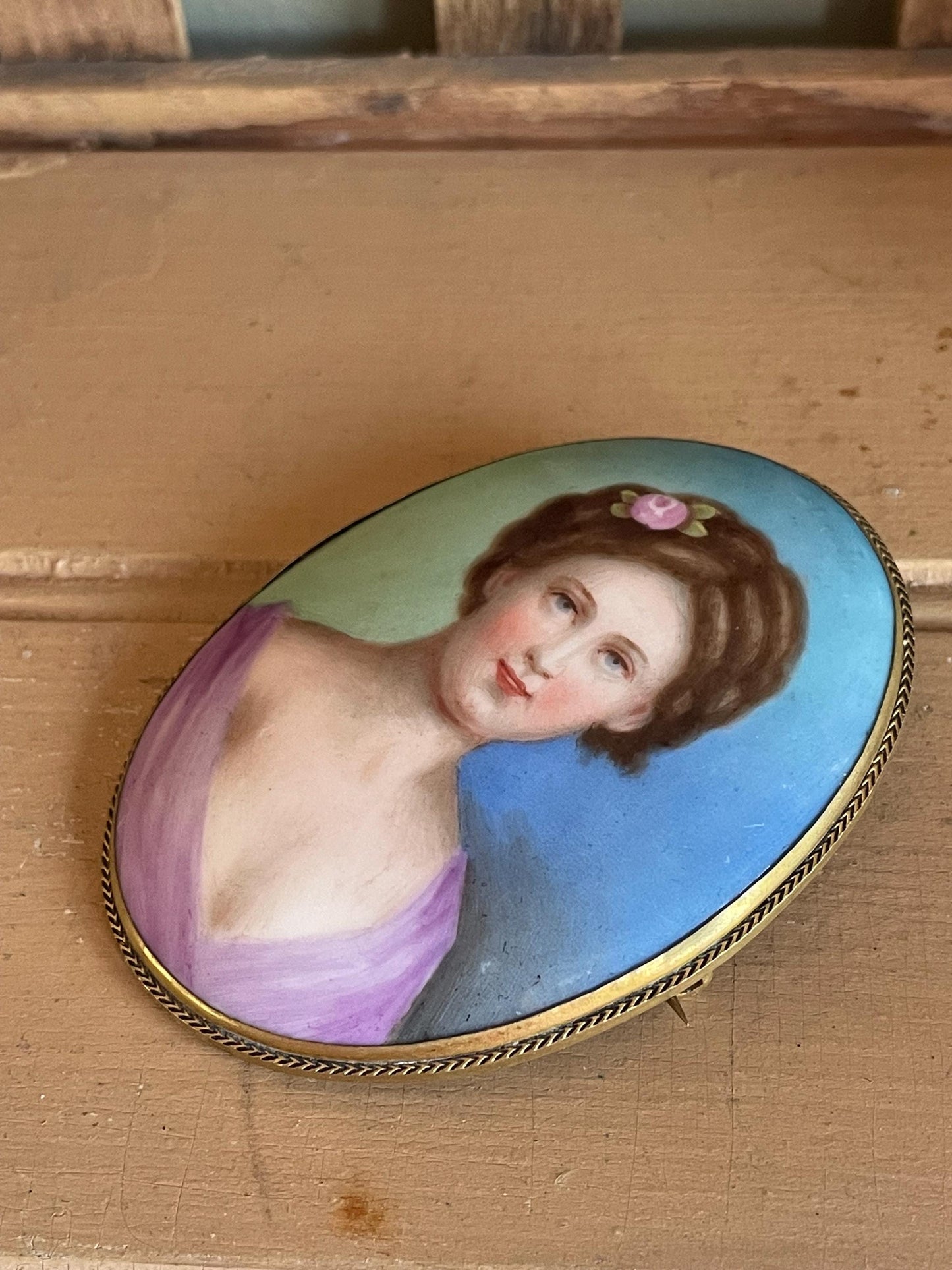 Antique c1900 Czechoslovakia Hand Painted Portrait on Porcelain