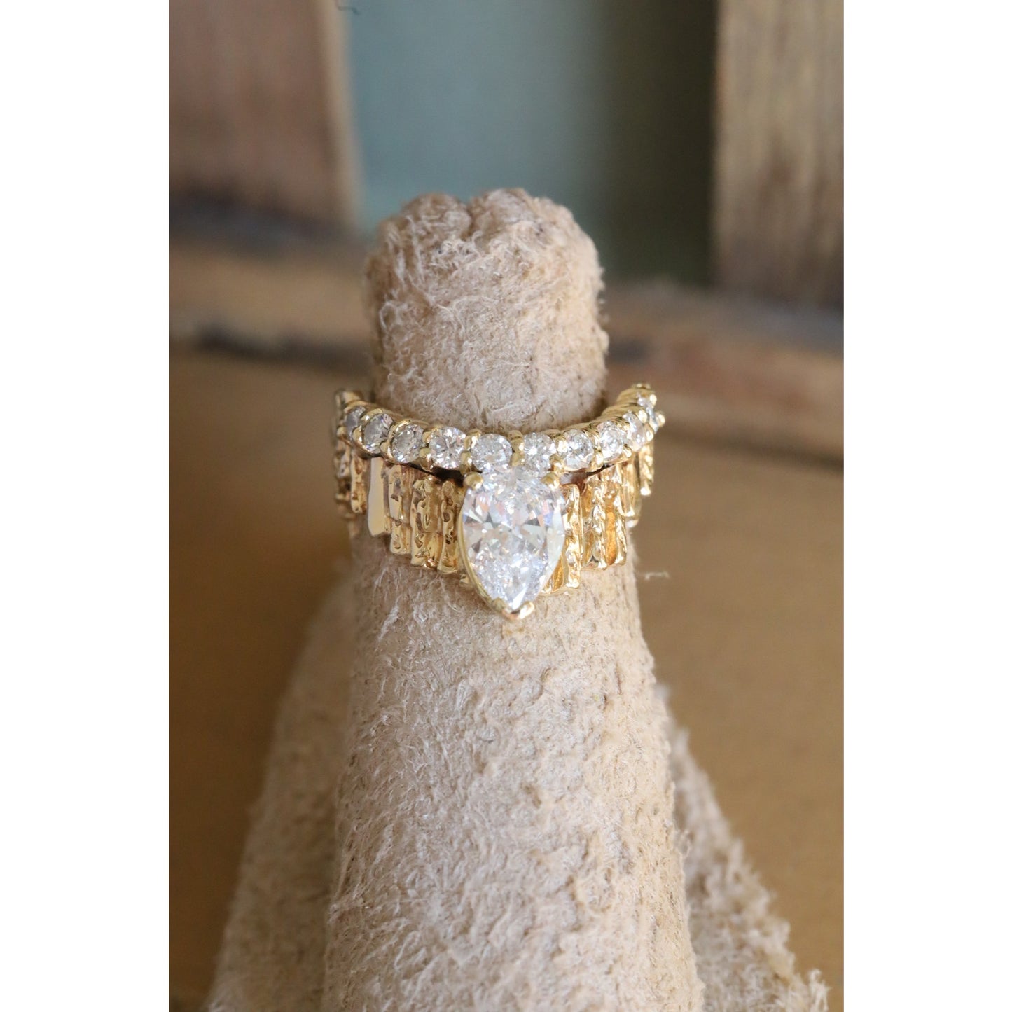 Custom Vintage 1960's 14K Yellow Gold Natural Pear Cut Diamond Ring 1.5 CTW