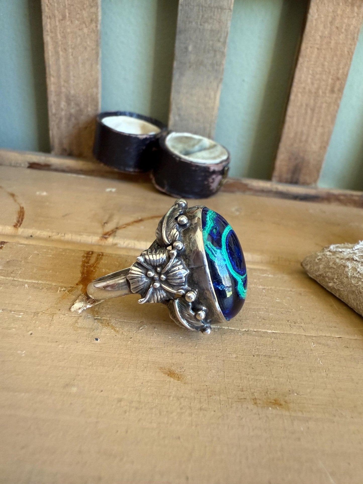 Vintage Sterling Silver Azurmalachite Arts and Crafts Style Ring