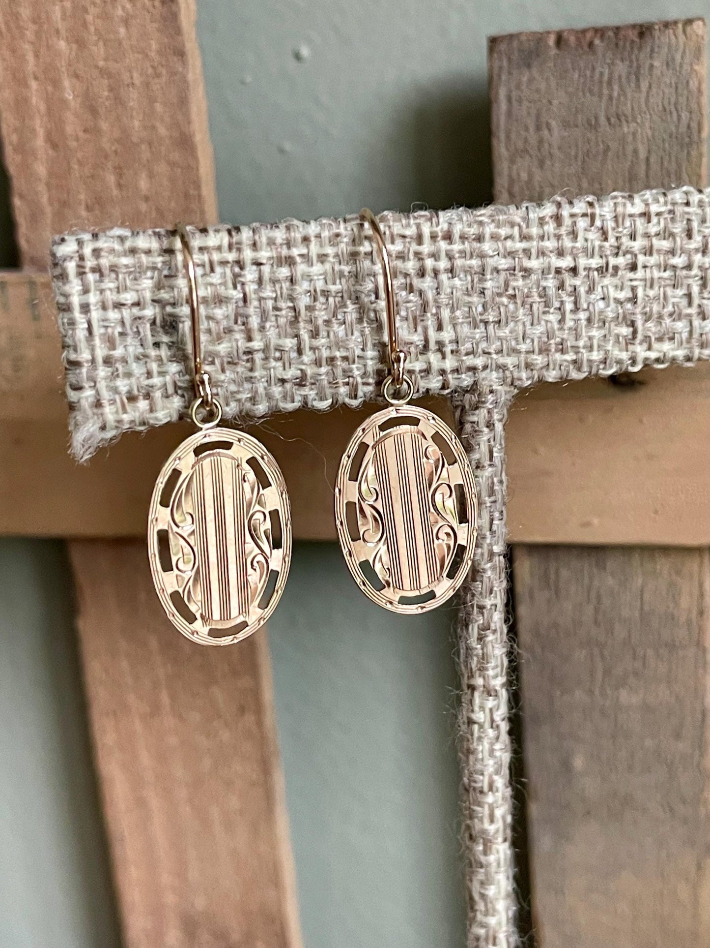 1920's Antique Art Deco 10K Yellow Gold Cufflinks Converted to Earrings