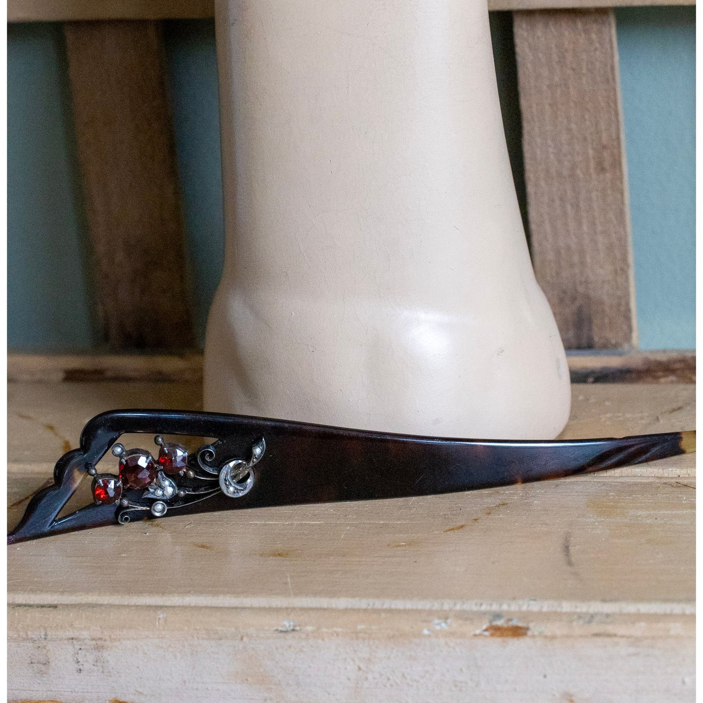 Antique  Hair Pick Set with Bohemian Cut Garnets and Natural Seed Pearl