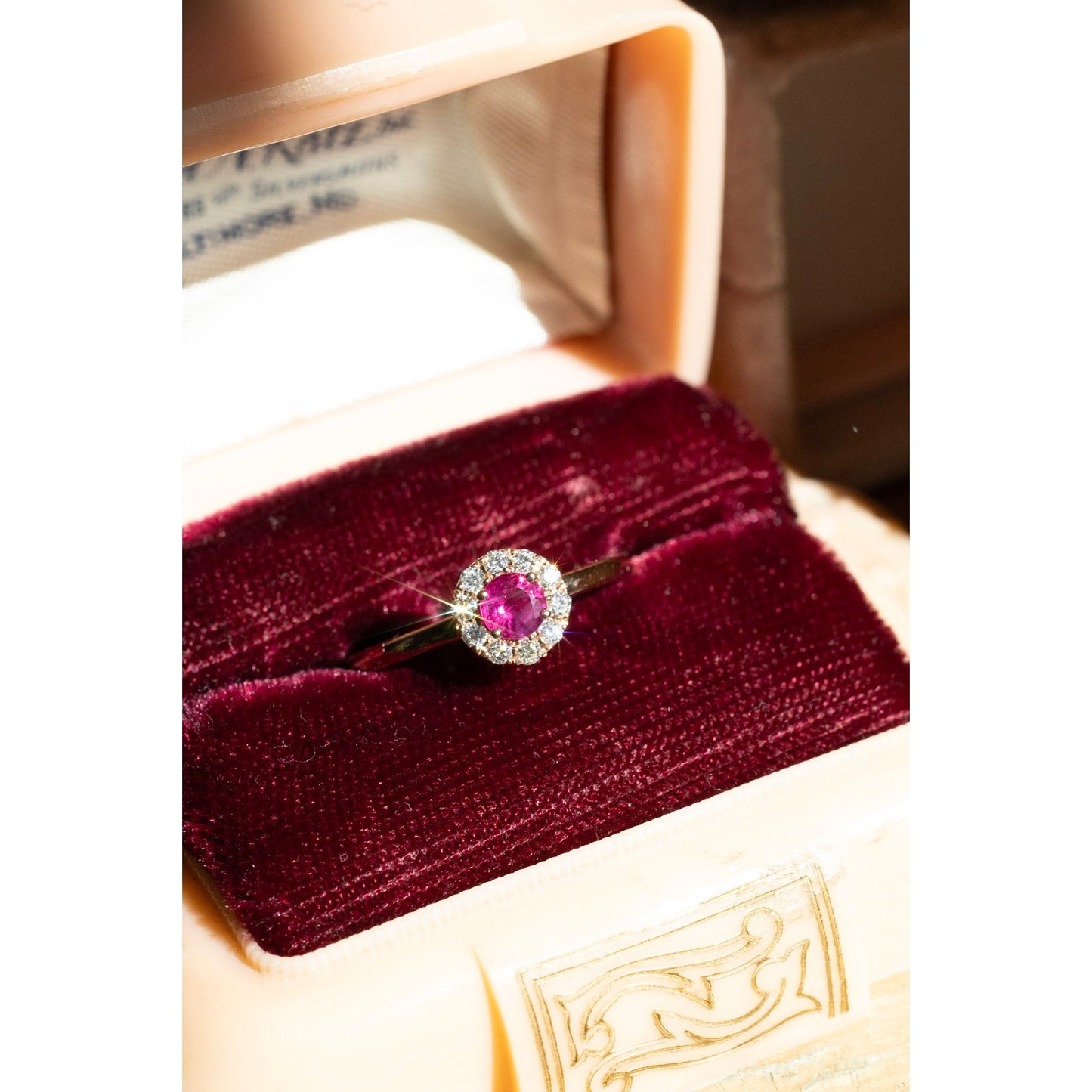 14K Rose Gold Natural Ruby and Diamond Halo Ring
