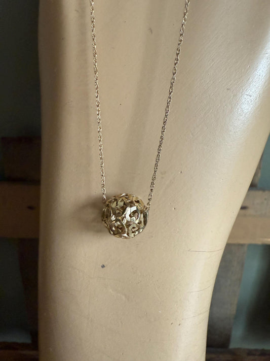 10K Yellow Gold Ball Pendants with Heart Cut Outs on 10K Yellow Gold Chain