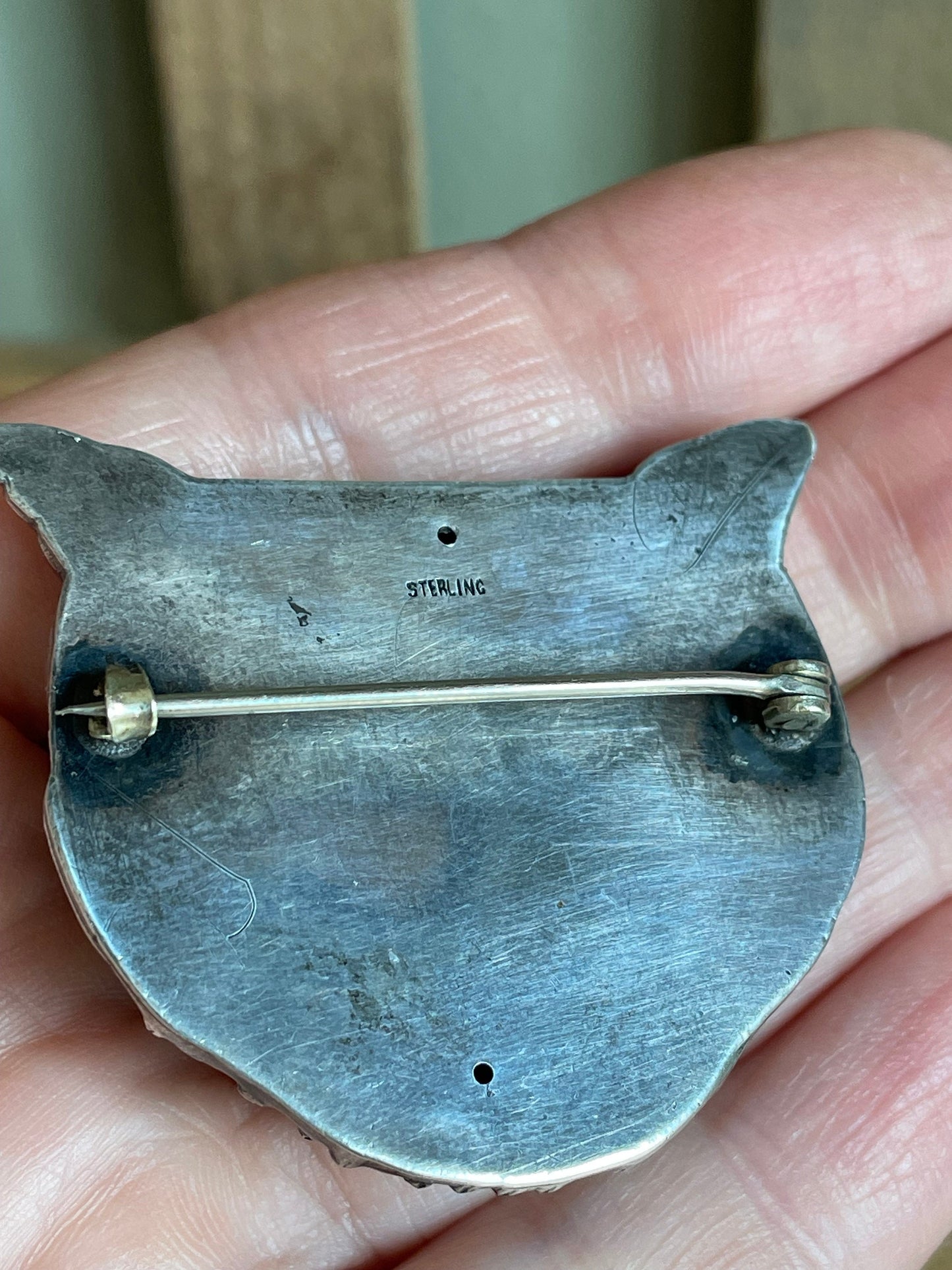 Rare Antique Sterling Silver Large Owl Brooch