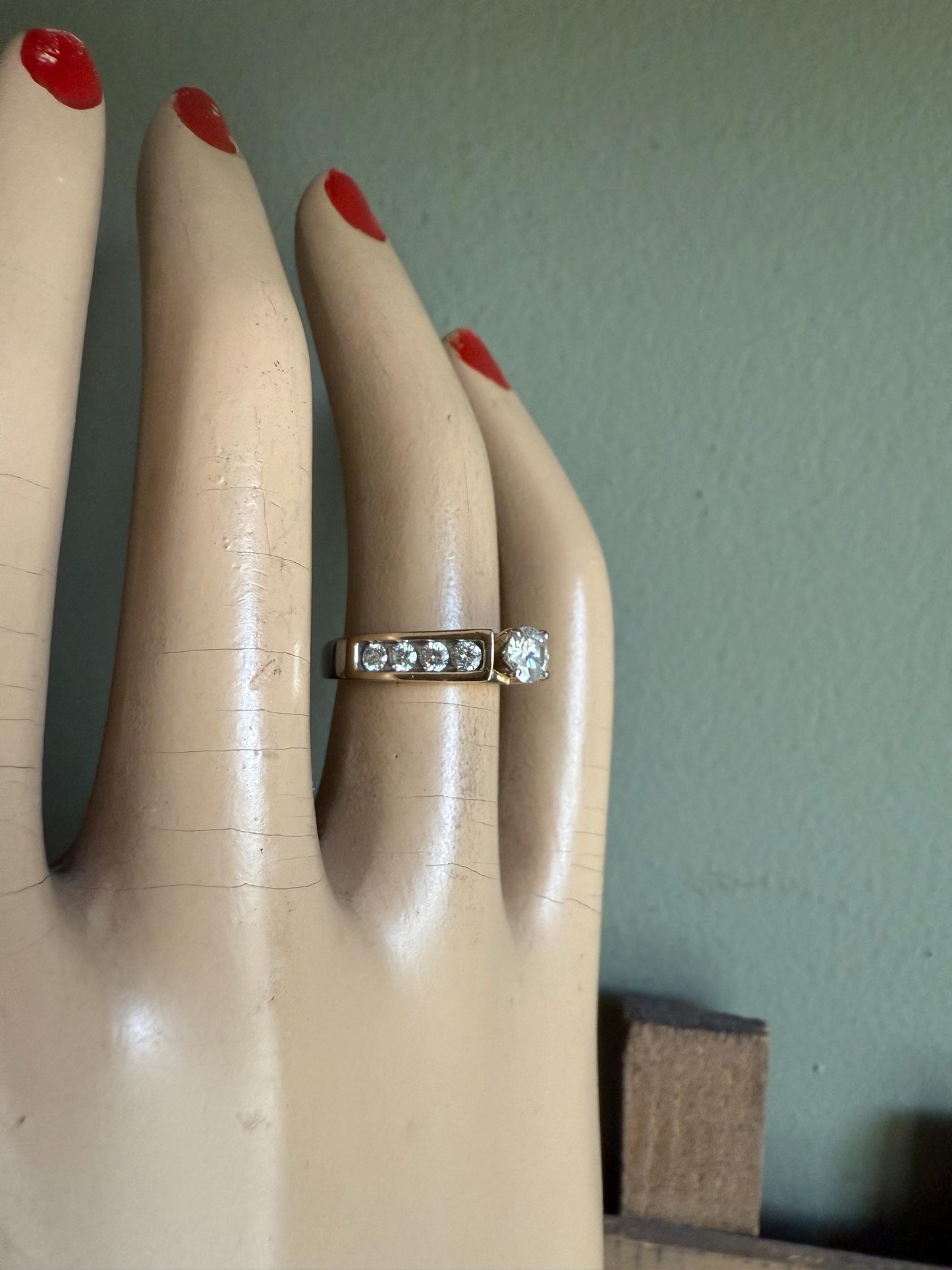 14k Yellow Gold .38 ct Natural Round Cut Brilliant Diamond with .50 cts Accent Diamonds