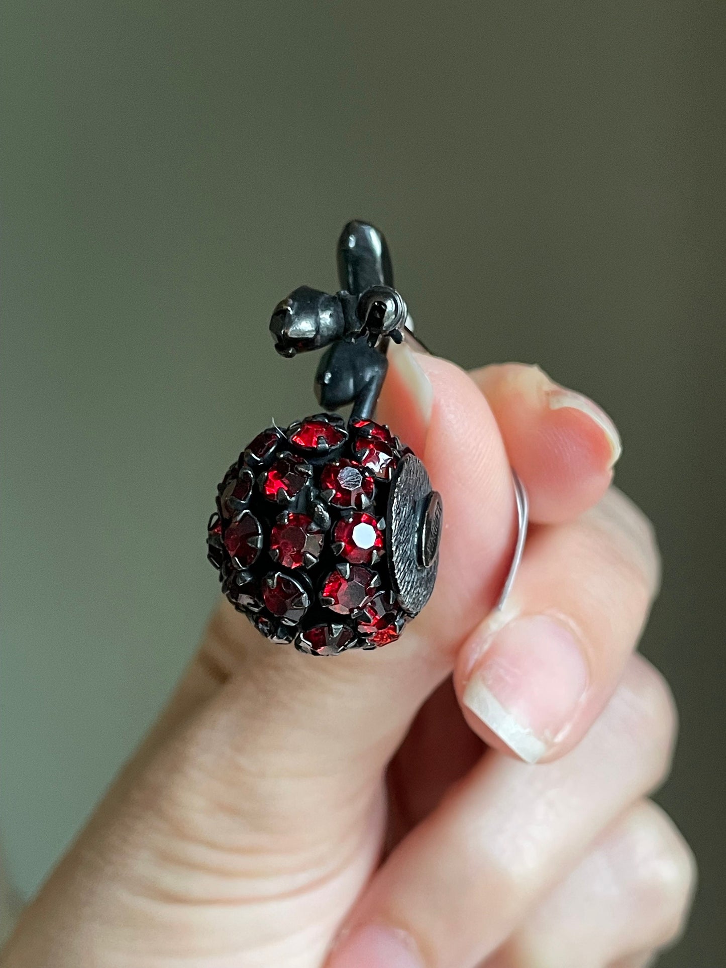 c1950 Warmer Juicy Cherry Rhinestone Brooch