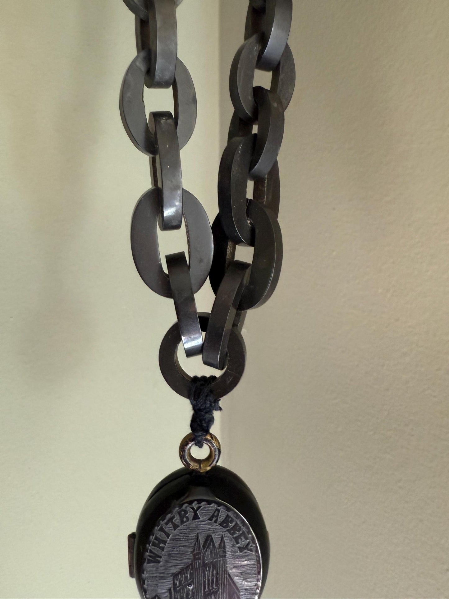 Antique Victorian Hand Carved Whitby Jet Huge Locket on Chain