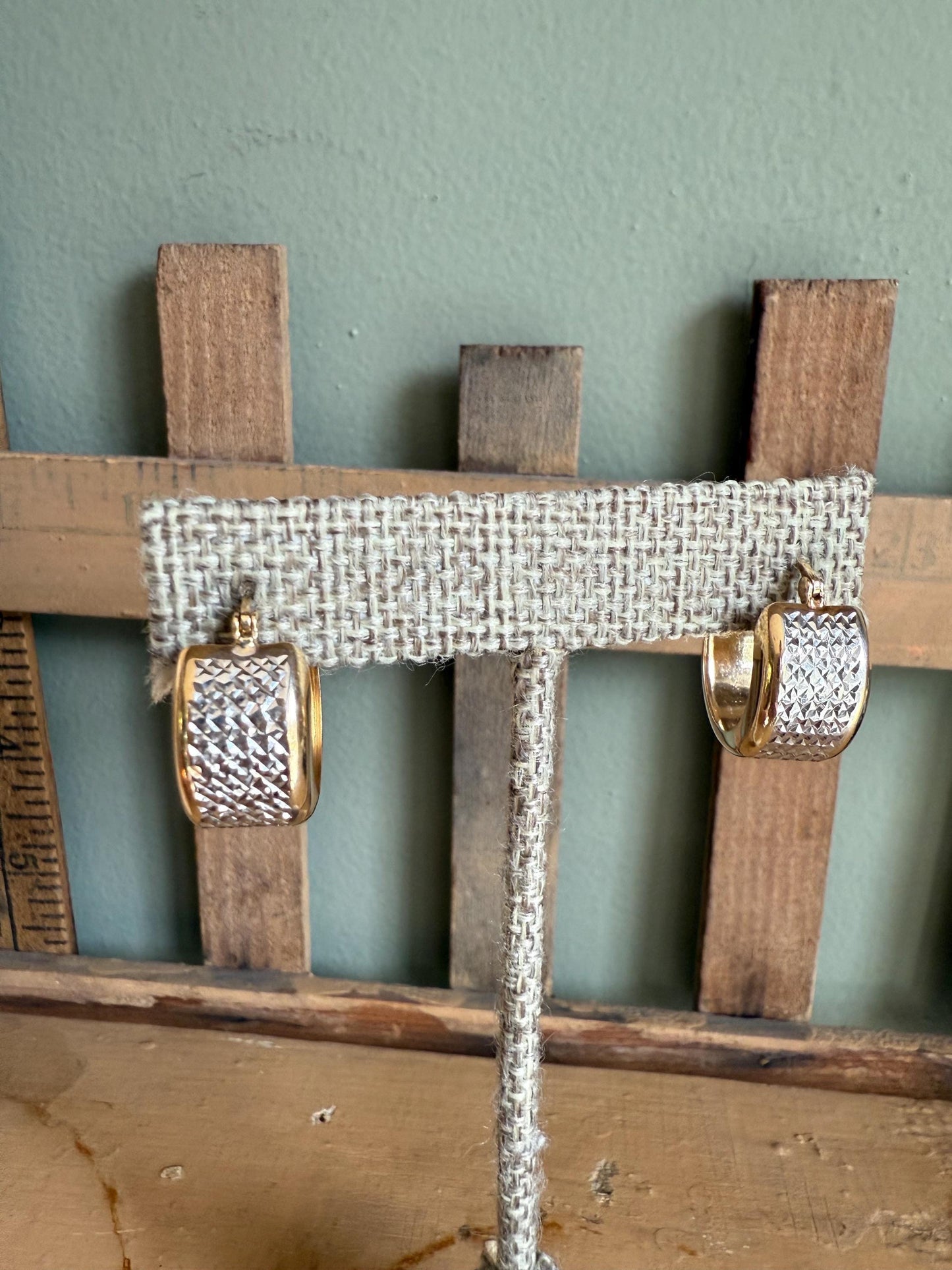 c1980 14K Bi-Color Wide Textured Hoop Earrings