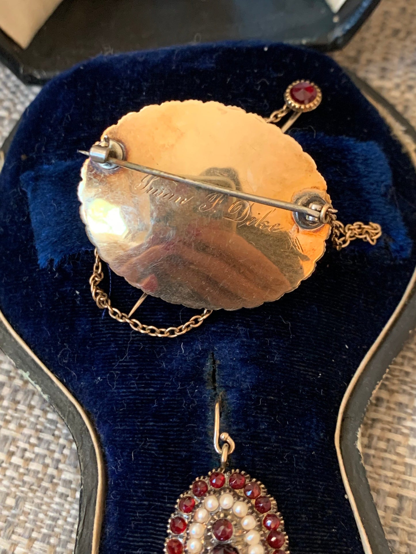 SALE 14K Late Victorian Bohemian Cut Garnet and Pearl Brooch and Matching Earrings