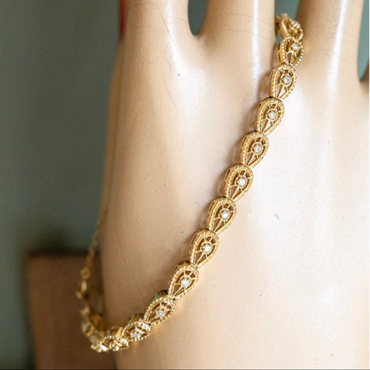 Vintage 14K Yellow Gold Diamond Set Link Bracelet