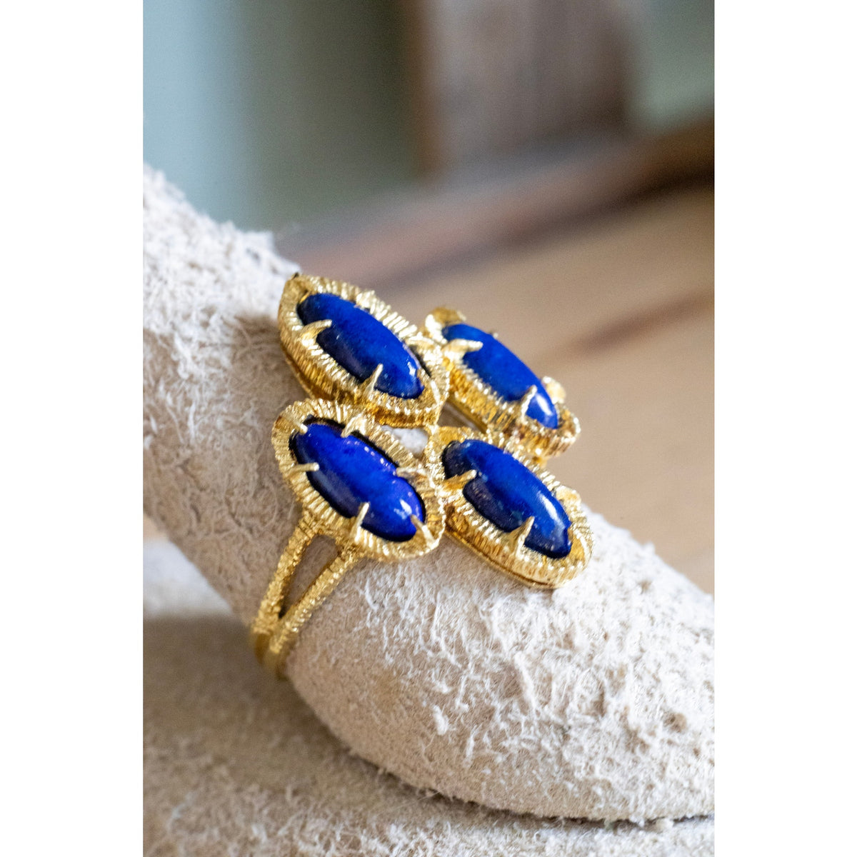 1960's 18K Yellow Gold Cocktail Ring Featuring Lapis Lazuli