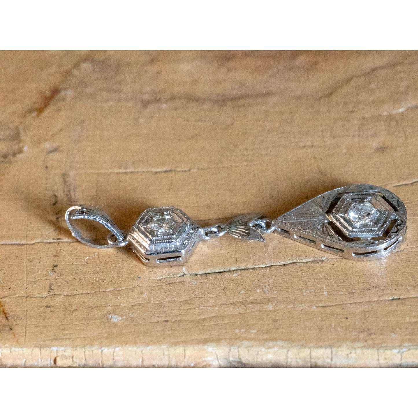 Authentic Art Deco 1940's 18K White Gold Old European Cut Diamond Pendant