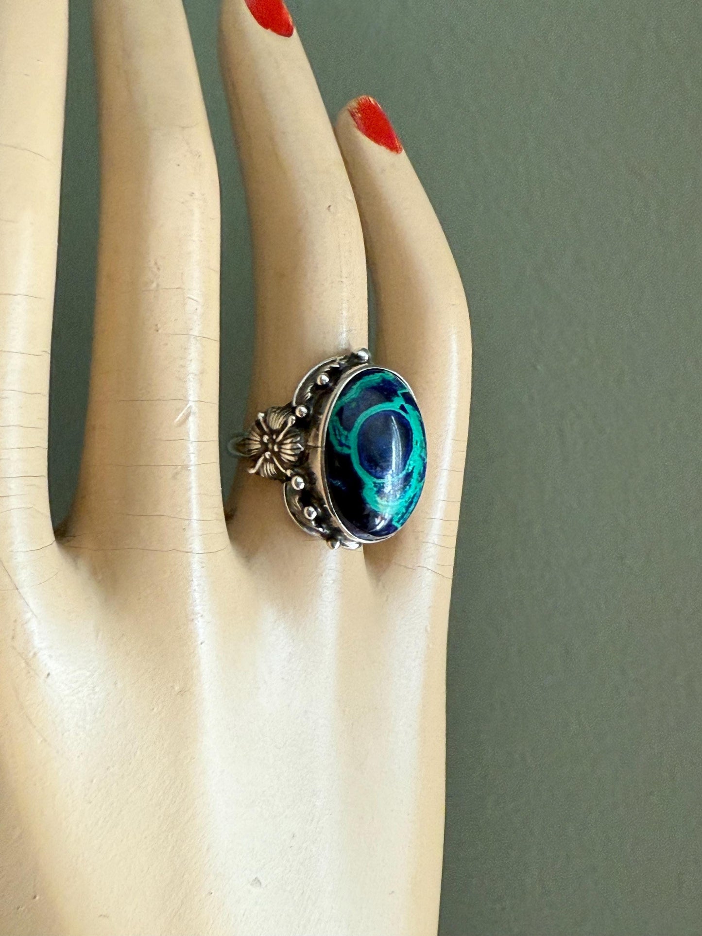 Vintage Sterling Silver Azurmalachite Arts and Crafts Style Ring