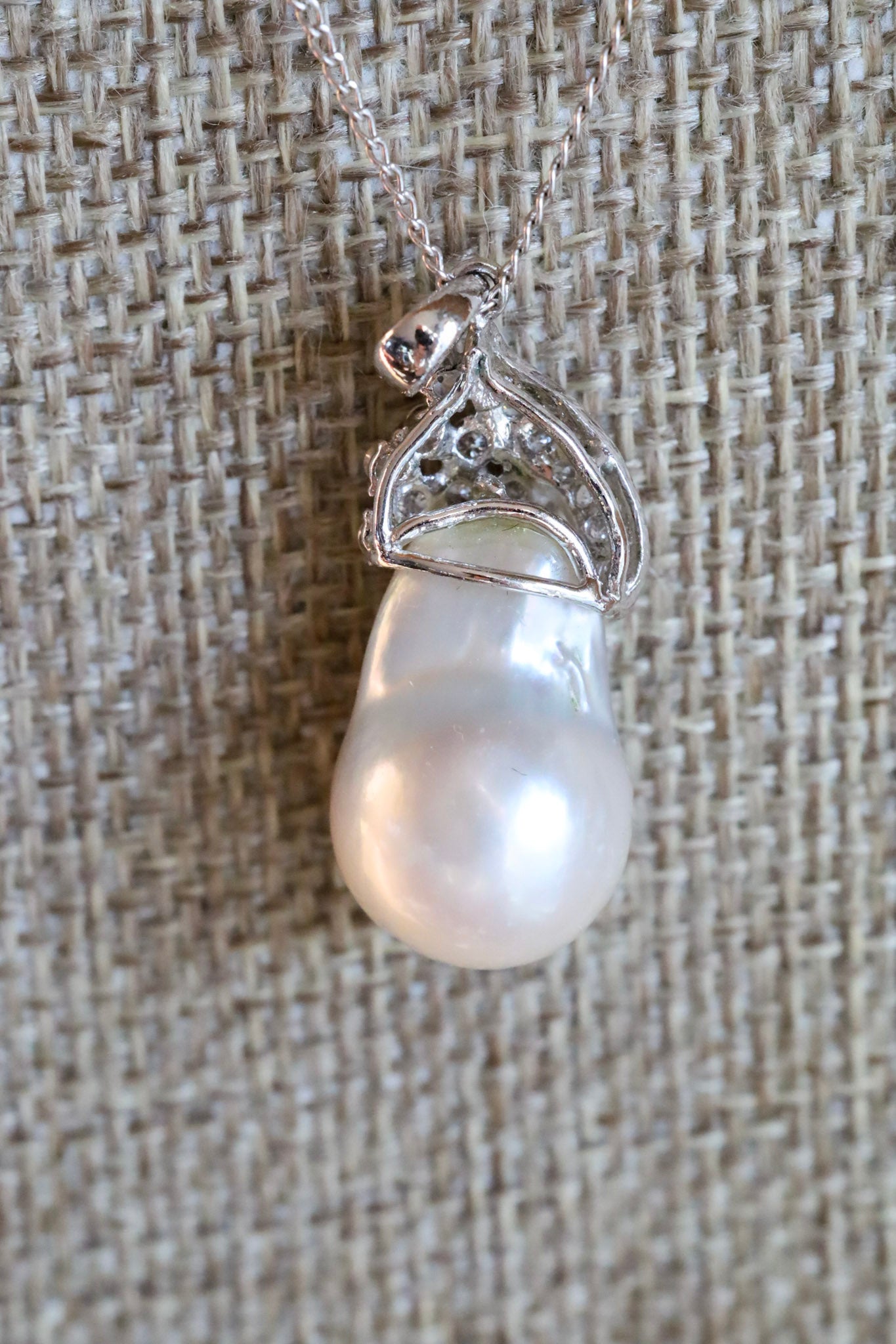 A Vintage 18K White Gold South Sea Pearl and Diamond Pendant