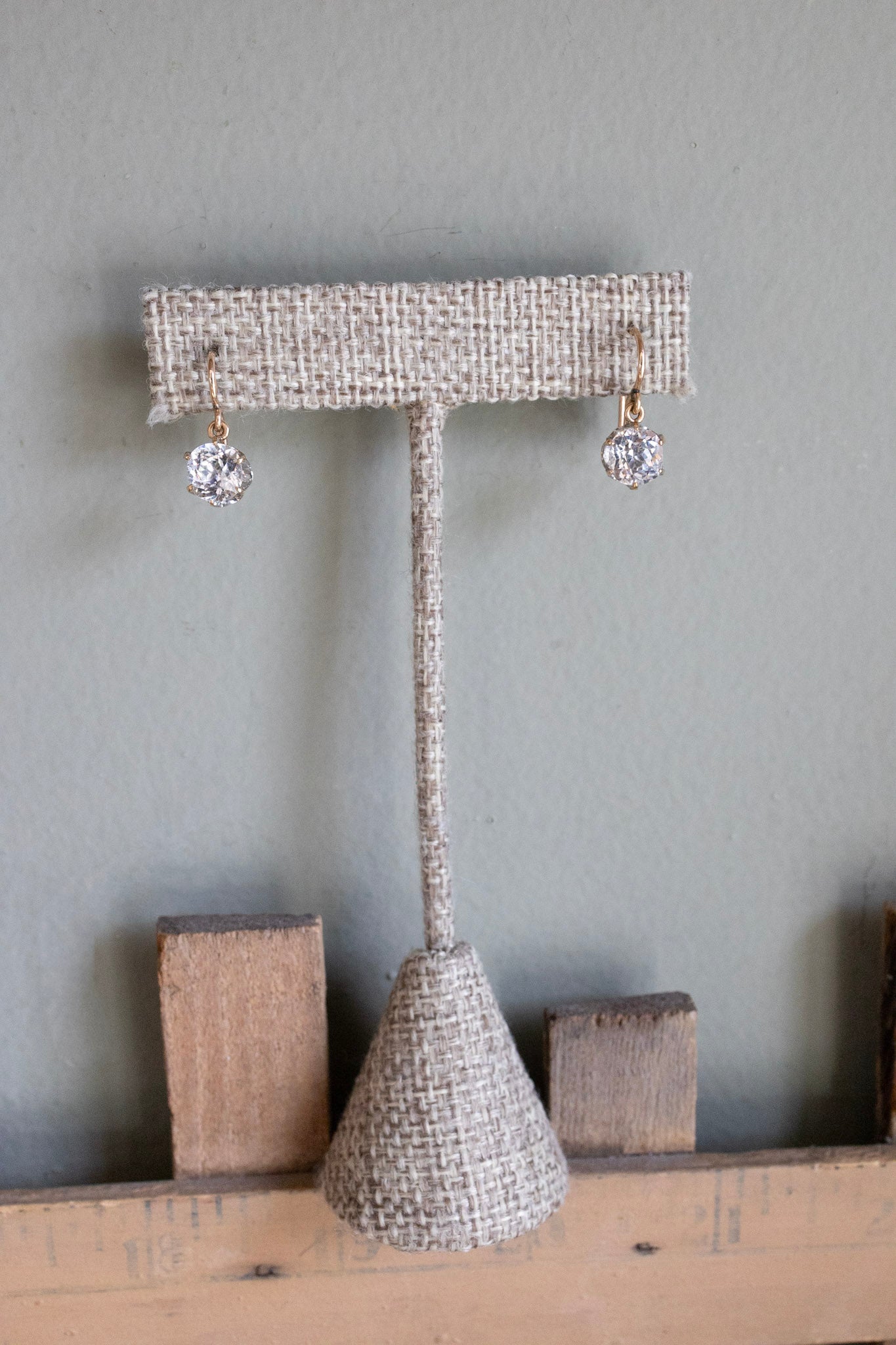 A Pair of 10K Yellow Gold Victorian Antique Paste Set Dangle Earrings