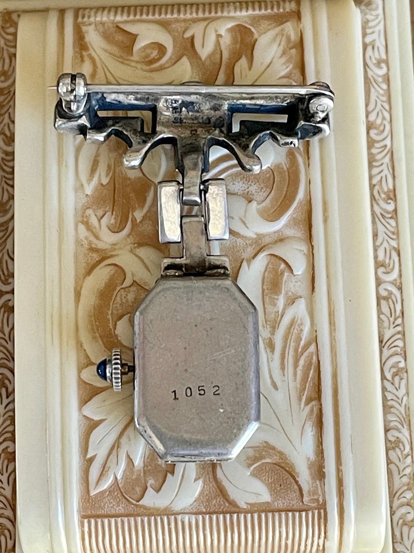 800 Silver Marcasite French Art Deco 1920 Watch Brooch