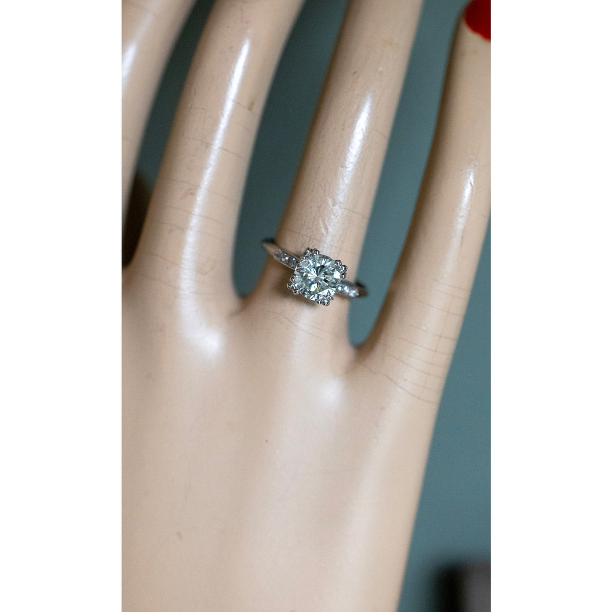 Mid Century Platinum 1.52 -1.54 Carat Natural Diamond Ring