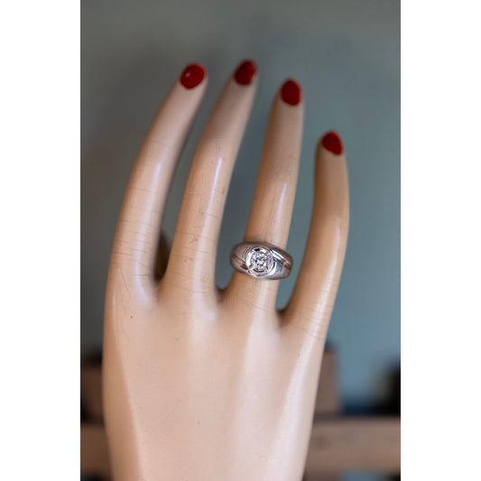 1950's Mid 20th Century 14K White Gold Approx. .50 ct Natural Round Brilliant Cut Diamond Ring