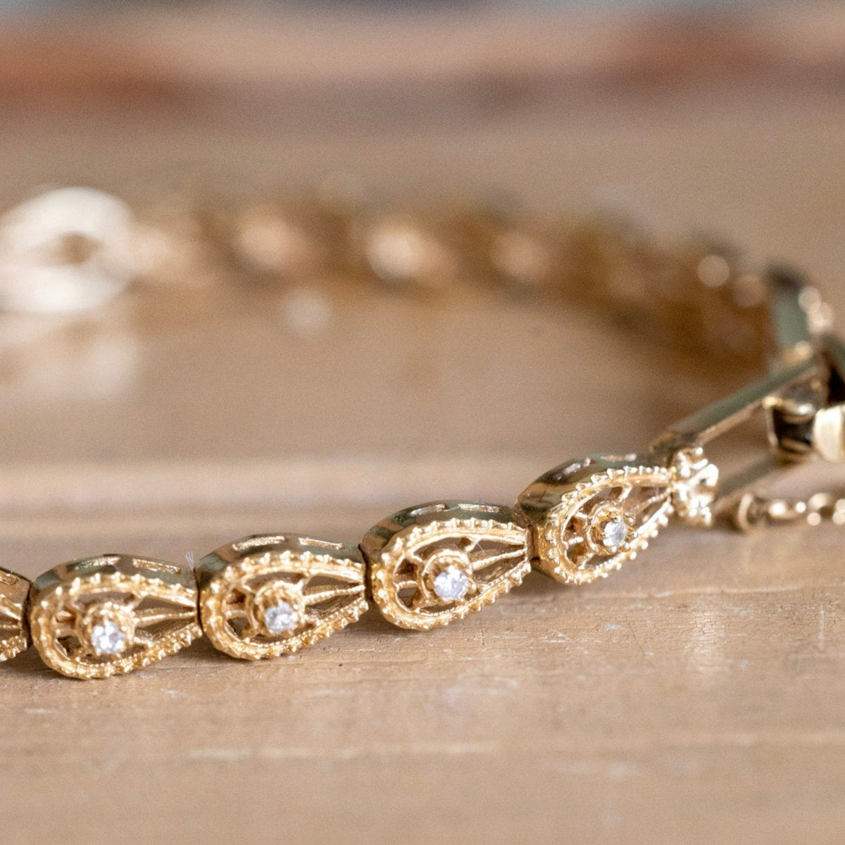 Vintage 14K Yellow Gold Diamond Set Link Bracelet