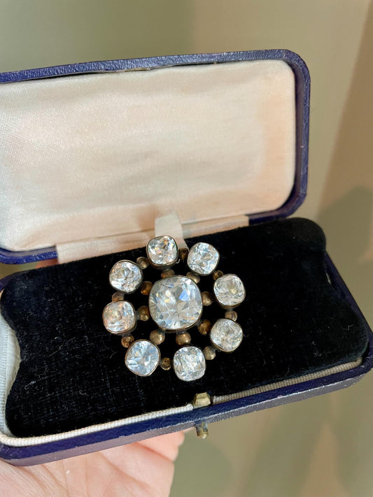 Antique Victorian Sparkling Paste 8-9K Yellow Gold Brooch