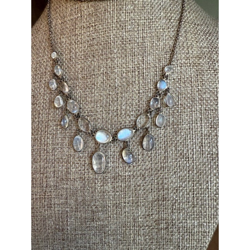 An Antique Silver Set Moonstone Edwardian Period Necklace