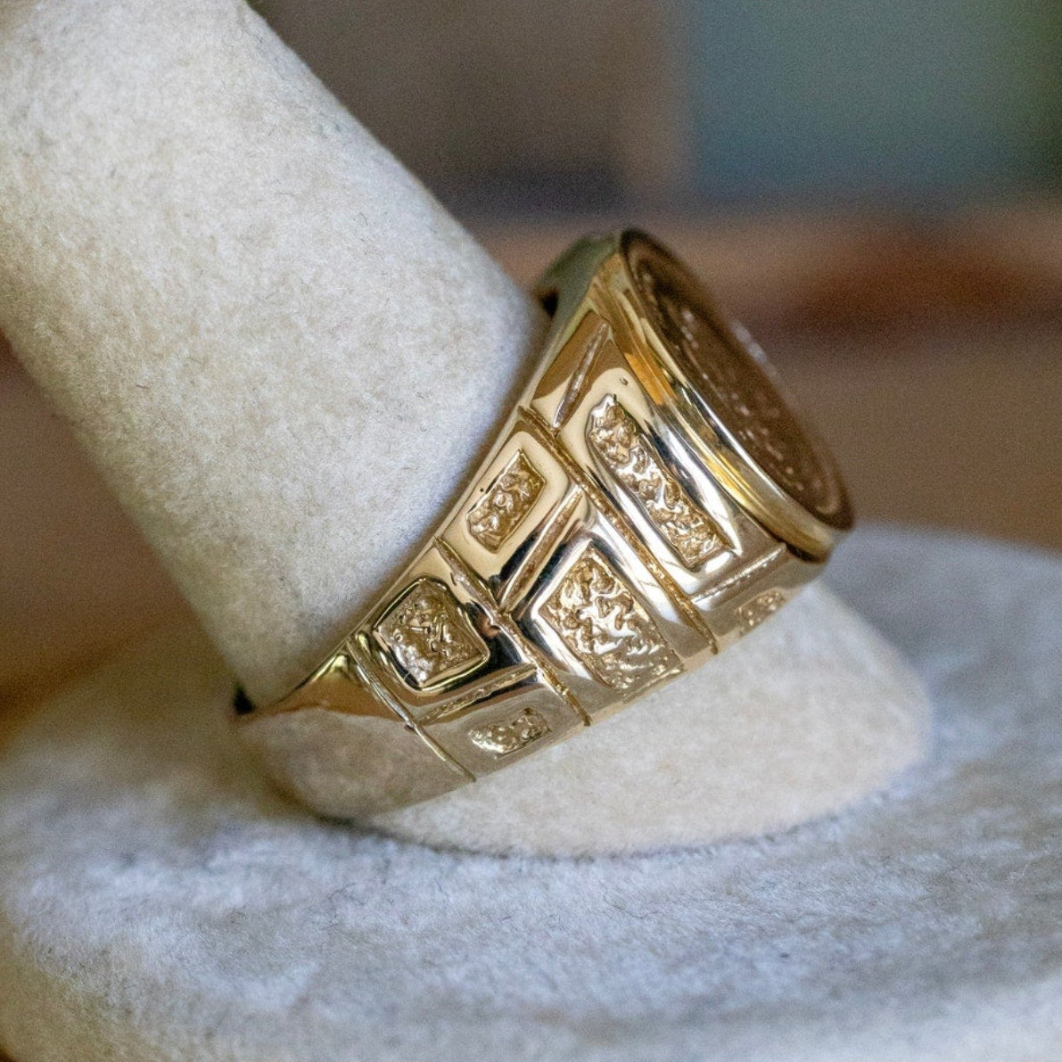 A Gold 1945 Mexican Dos Pesos Coin Set in 14K Yellow Gold Ring