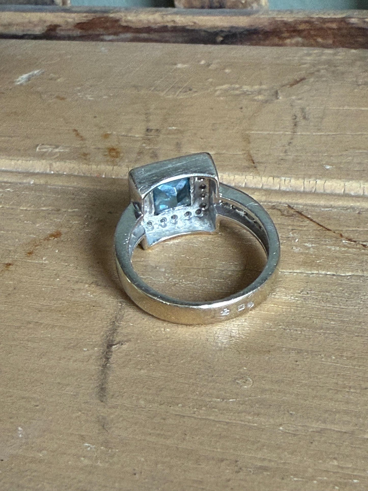 19K White Gold European Made Topaz Diamond Ring