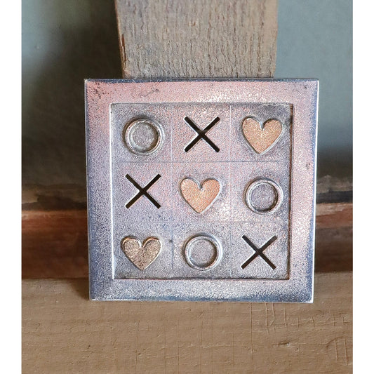 A Vintage Sterling and 14K Yellow Gold XO and Heart Ed Levin Brooch Tic Tac Toe Game