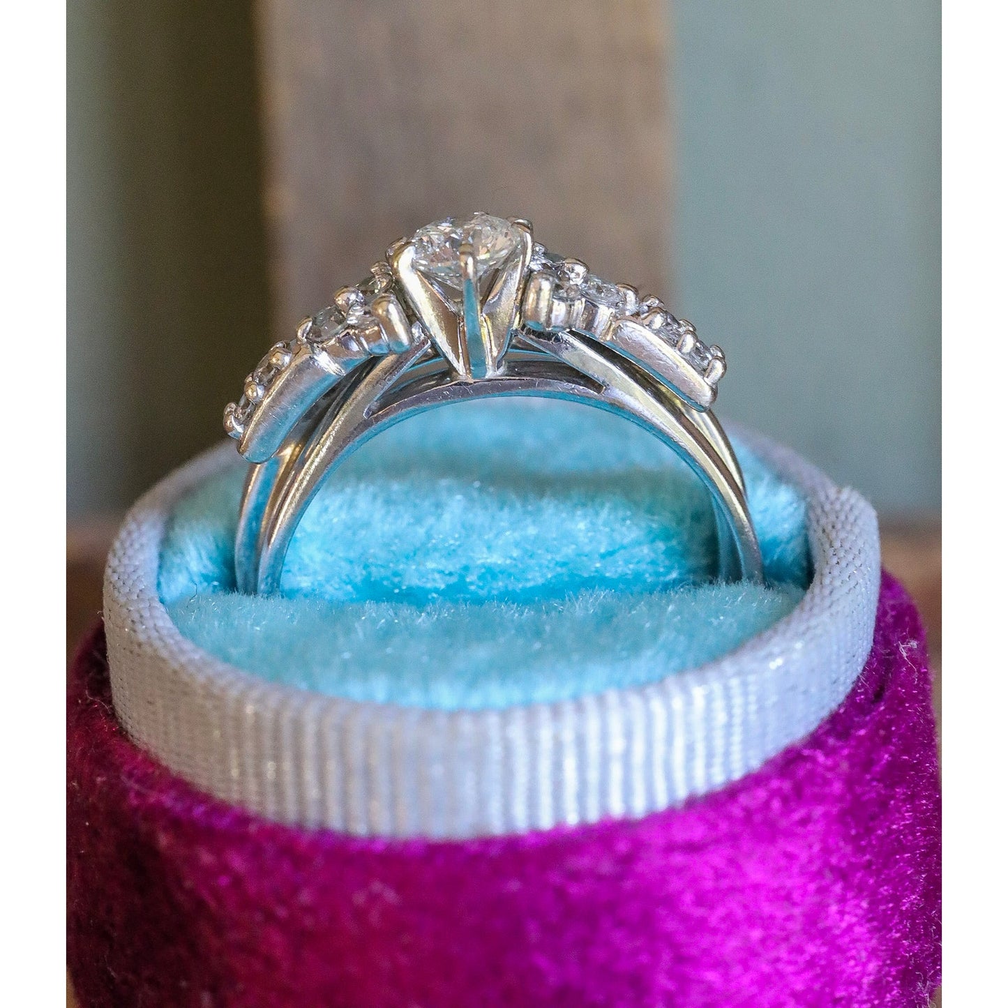 Vintage 14K White Gold .50 Solitaire Natural Diamond with 14K White Gold Diamond Enhancer