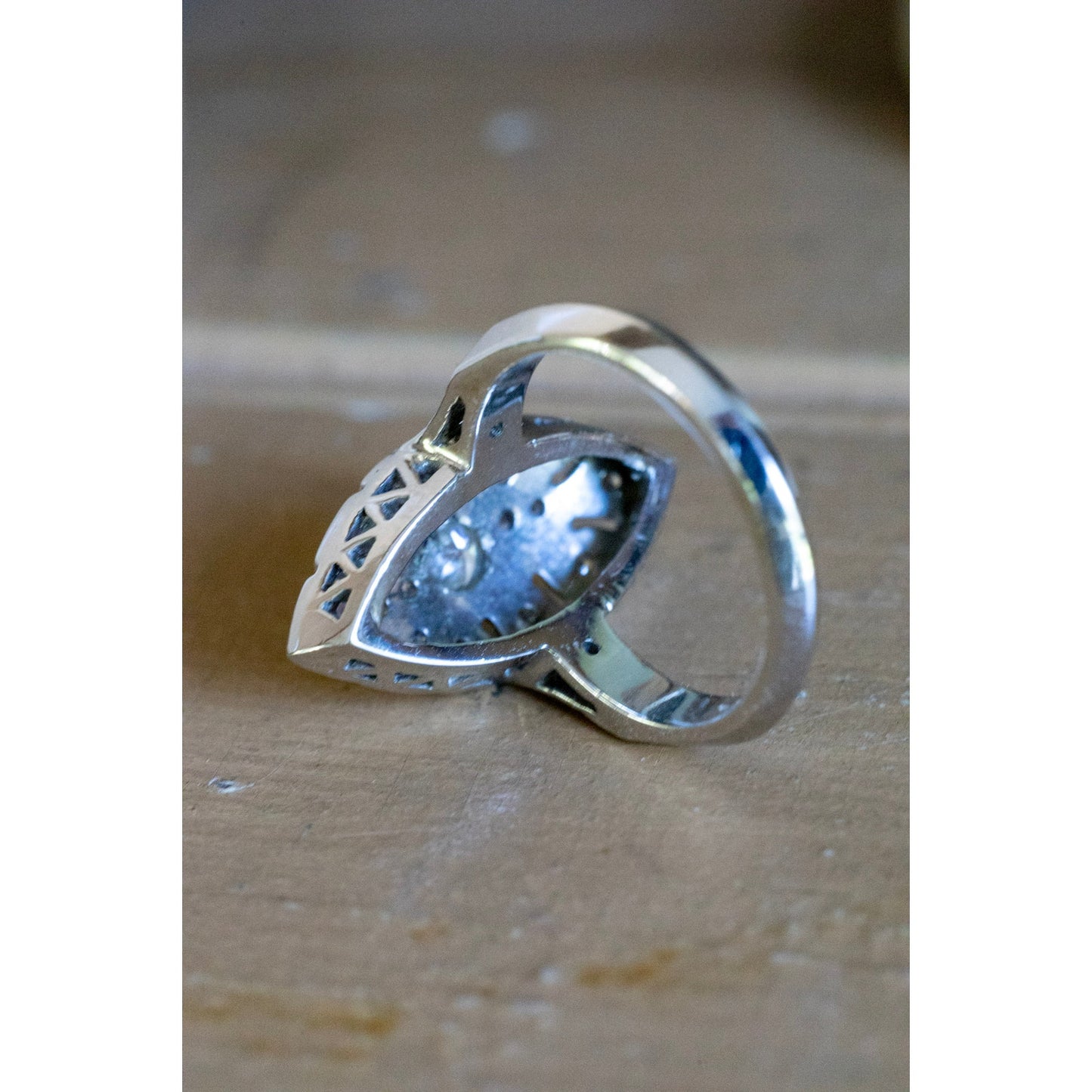 c1945 Vintage 14K White Gold Natural Diamond Ring