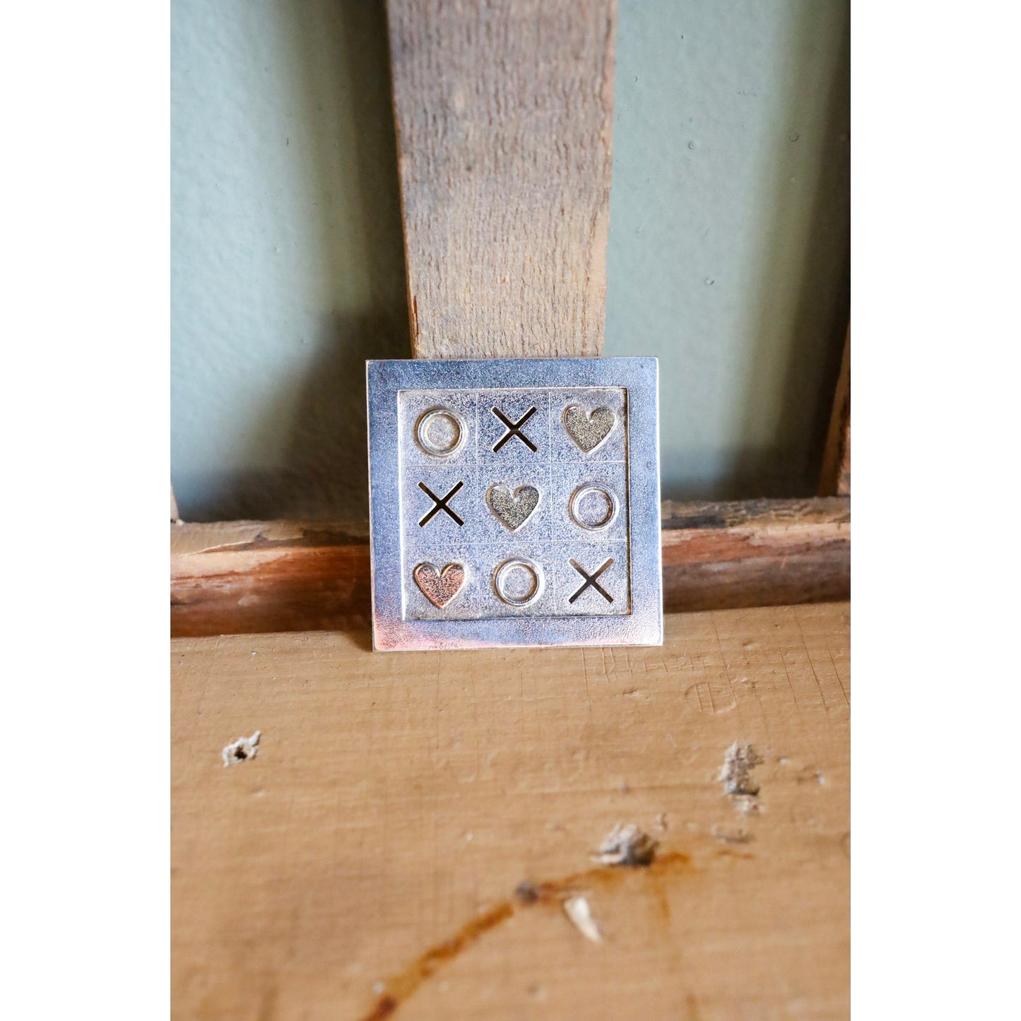 A Vintage Sterling and 14K Yellow Gold XO and Heart Ed Levin Brooch Tic Tac Toe Game