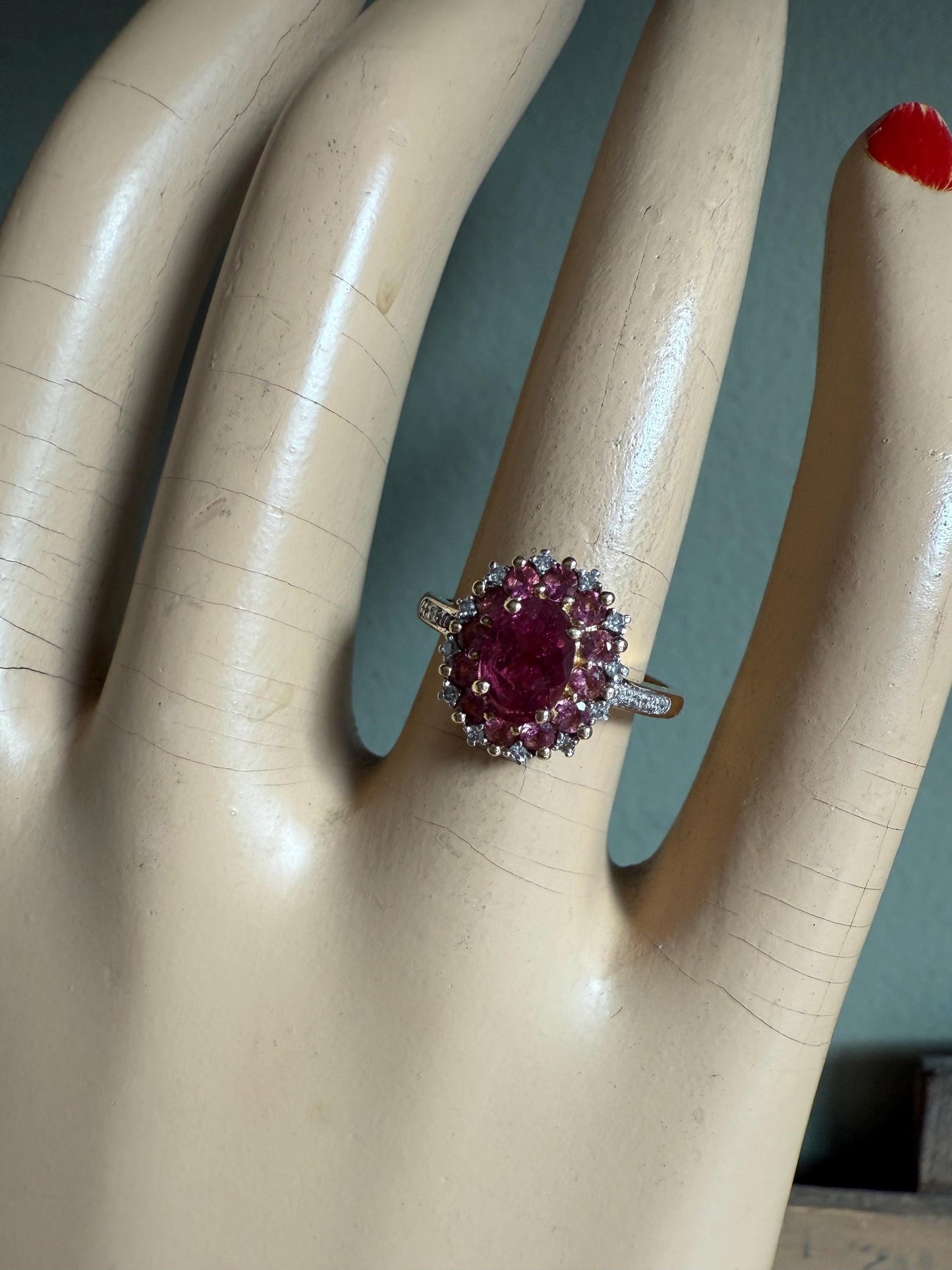 14K Yellow and White Gold Checkerboard Cut Pink Tourmaline with Accent Diamonds