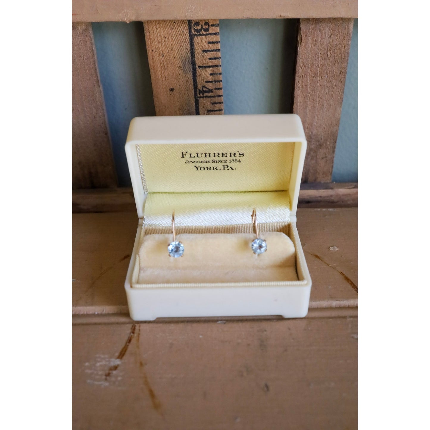 Vintage 10K Yellow Gold Dangle Earrings Set with Blue Topaz