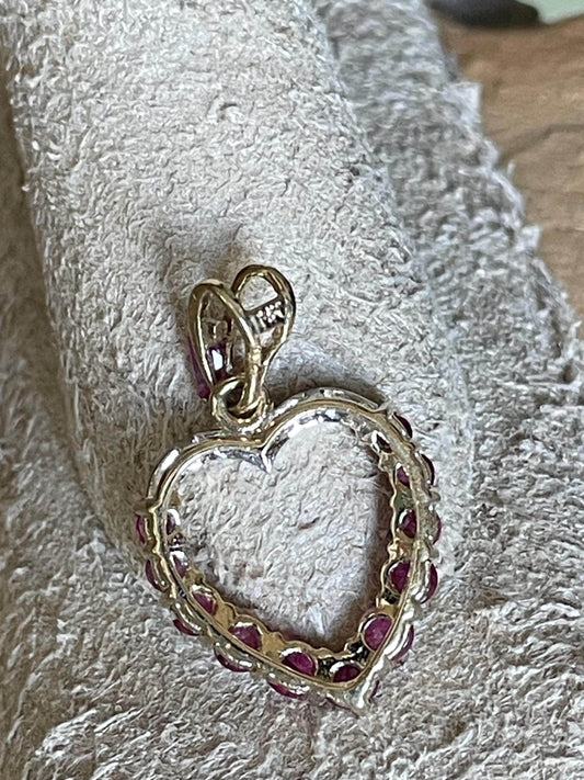 HOLD Vintage 14K Yellow and White Gold Ruby and Diamond Open Heart Pendant
