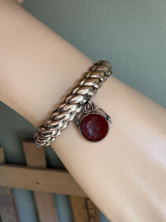 c1890 Antique Victorian Gold Filled Bracelet with Carnelian Tassie Intaglio of Soldier